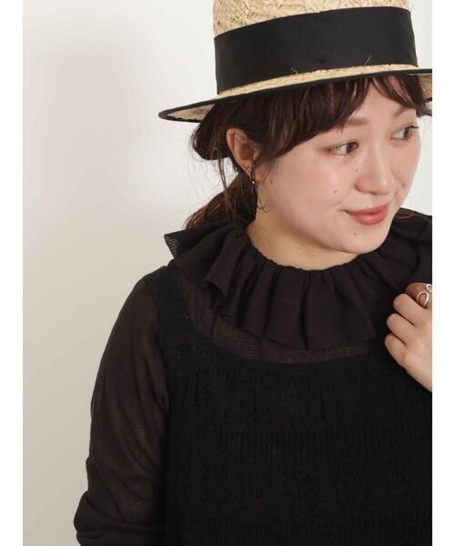 Samansa Mos2（サマンサ モスモス）の「フリル襟綿チュールトップス（Tシャツ/カットソー・レディース・ブラック/オフホワイト/グリーン・F）」の5枚目の写真