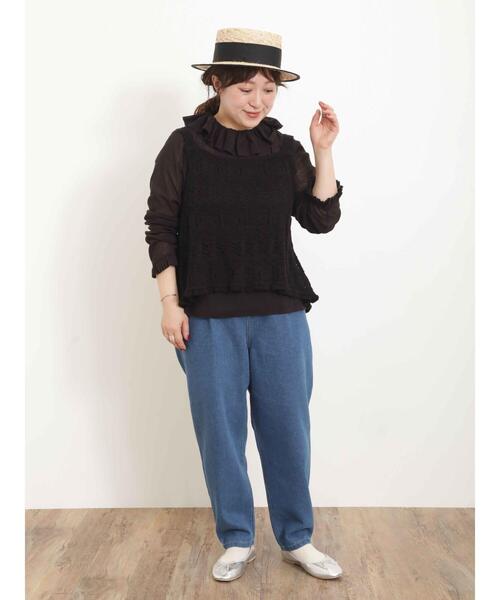 Samansa Mos2（サマンサ モスモス）の「フリル襟綿チュールトップス（Tシャツ/カットソー・レディース・ブラック/オフホワイト/グリーン・F）」の6枚目の写真