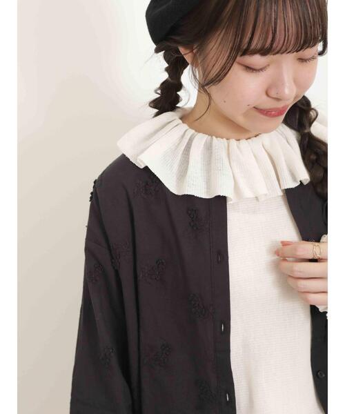 Samansa Mos2（サマンサ モスモス）の「フリル襟綿チュールトップス（Tシャツ/カットソー・レディース・ブラック/オフホワイト/グリーン・F）」の12枚目の写真