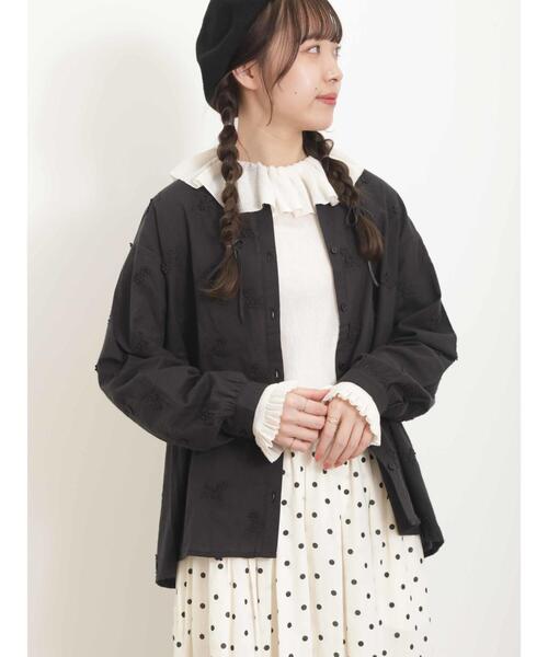 Samansa Mos2（サマンサ モスモス）の「フリル襟綿チュールトップス（Tシャツ/カットソー・レディース・ブラック/オフホワイト/グリーン・F）」の14枚目の写真