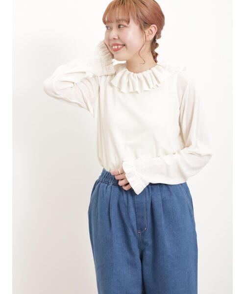 Samansa Mos2（サマンサ モスモス）の「フリル襟綿チュールトップス（Tシャツ/カットソー・レディース・ブラック/オフホワイト/グリーン・F）」の18枚目の写真