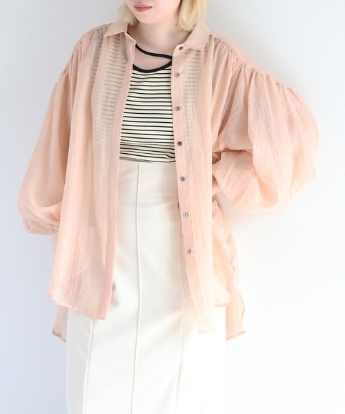 cepo(セポ)の「バックスリットシアービッグシャツ(シャツ/ブラウス・レディース・カーキ/オフホワイト/オレンジ・M)」の3枚目の写真