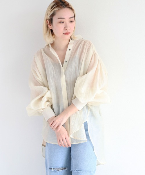 cepo(セポ)の「バックスリットシアービッグシャツ(シャツ/ブラウス・レディース・カーキ/オフホワイト/オレンジ・M)」の5枚目の写真