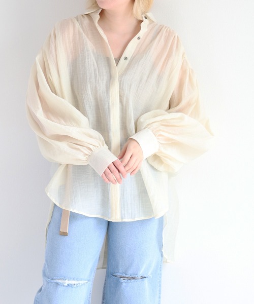cepo(セポ)の「バックスリットシアービッグシャツ(シャツ/ブラウス・レディース・カーキ/オフホワイト/オレンジ・M)」の4枚目の写真