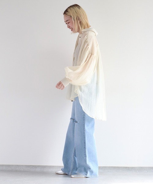 cepo(セポ)の「バックスリットシアービッグシャツ(シャツ/ブラウス・レディース・カーキ/オフホワイト/オレンジ・M)」の8枚目の写真