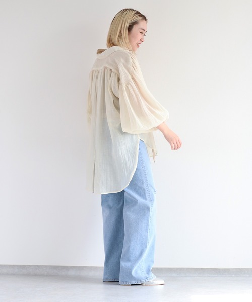 cepo(セポ)の「バックスリットシアービッグシャツ(シャツ/ブラウス・レディース・カーキ/オフホワイト/オレンジ・M)」の9枚目の写真