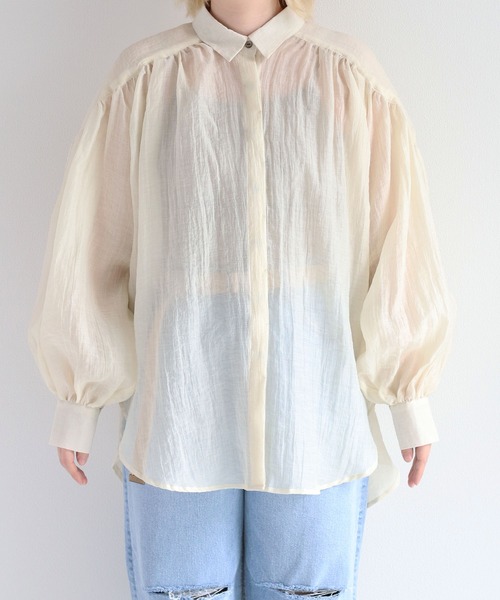 cepo(セポ)の「バックスリットシアービッグシャツ(シャツ/ブラウス・レディース・カーキ/オフホワイト/オレンジ・M)」の10枚目の写真