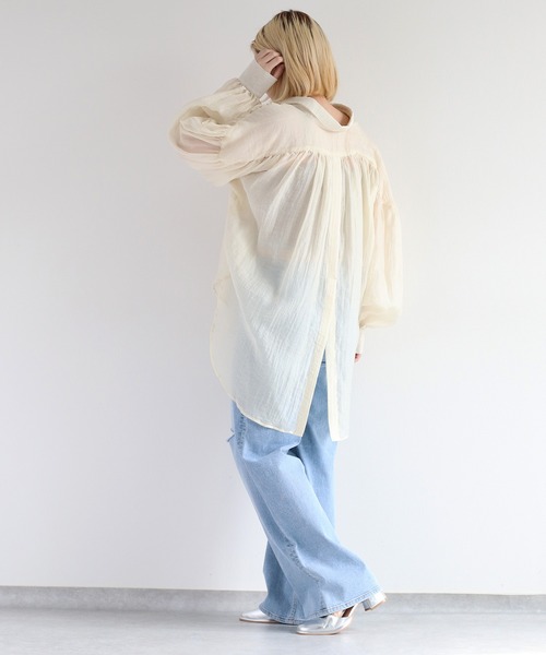 cepo(セポ)の「バックスリットシアービッグシャツ(シャツ/ブラウス・レディース・カーキ/オフホワイト/オレンジ・M)」の6枚目の写真