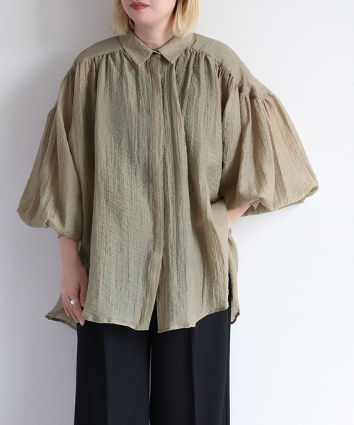 cepo(セポ)の「バックスリットシアービッグシャツ(シャツ/ブラウス・レディース・カーキ/オフホワイト/オレンジ・M)」の15枚目の写真