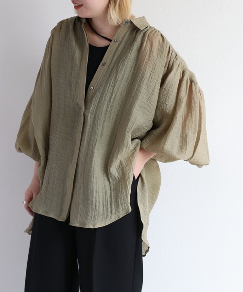 cepo(セポ)の「バックスリットシアービッグシャツ(シャツ/ブラウス・レディース・カーキ/オフホワイト/オレンジ・M)」の16枚目の写真