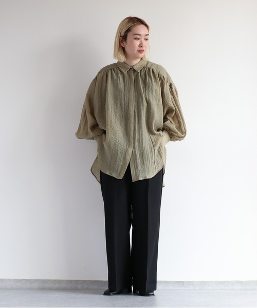 cepo(セポ)の「バックスリットシアービッグシャツ(シャツ/ブラウス・レディース・カーキ/オフホワイト/オレンジ・M)」の20枚目の写真