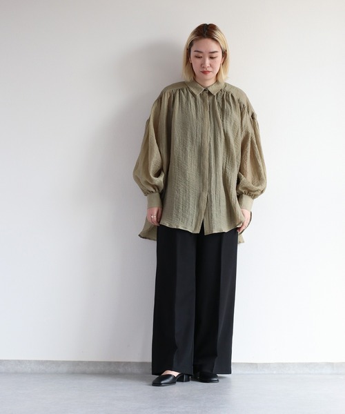 cepo(セポ)の「バックスリットシアービッグシャツ(シャツ/ブラウス・レディース・カーキ/オフホワイト/オレンジ・M)」の19枚目の写真