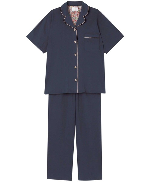 une nana cool(ウンナナクール)の「MADE WITH LIBERTY FABRIC 綿混ソフト天竺 半袖パジャマ(ルームウェア/パジャマ・レディース・フレッシュイエロー/フューシャピンク/ボルドー/アイボリー/オレンジ/グレー/ネイビー/サックスブルー・M/L)」の4枚目の写真