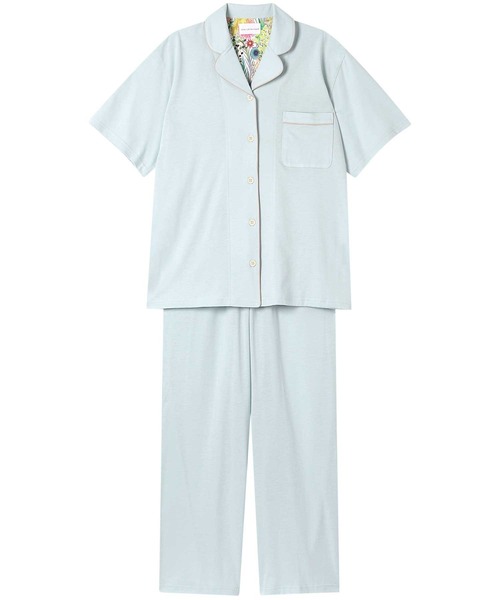 une nana cool(ウンナナクール)の「MADE WITH LIBERTY FABRIC 綿混ソフト天竺 半袖パジャマ(ルームウェア/パジャマ・レディース・フレッシュイエロー/フューシャピンク/ボルドー/アイボリー/オレンジ/グレー/ネイビー/サックスブルー・M/L)」の5枚目の写真
