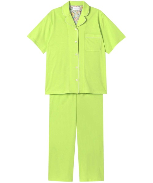 une nana cool(ウンナナクール)の「MADE WITH LIBERTY FABRIC 綿混ソフト天竺 半袖パジャマ(ルームウェア/パジャマ・レディース・フレッシュイエロー/フューシャピンク/ボルドー/アイボリー/オレンジ/グレー/ネイビー/サックスブルー・M/L)」の1枚目の写真