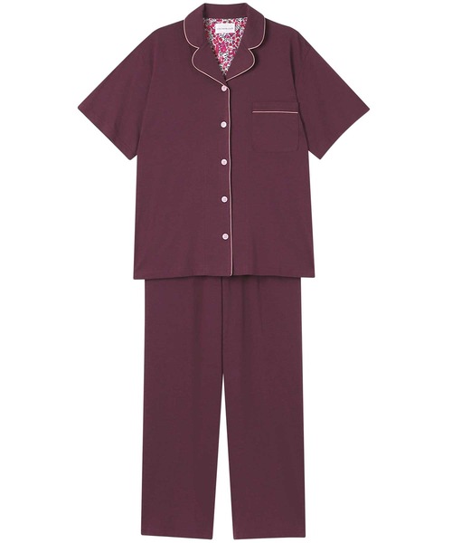 une nana cool(ウンナナクール)の「MADE WITH LIBERTY FABRIC 綿混ソフト天竺 半袖パジャマ(ルームウェア/パジャマ・レディース・フレッシュイエロー/フューシャピンク/ボルドー/アイボリー/オレンジ/グレー/ネイビー/サックスブルー・M/L)」の7枚目の写真