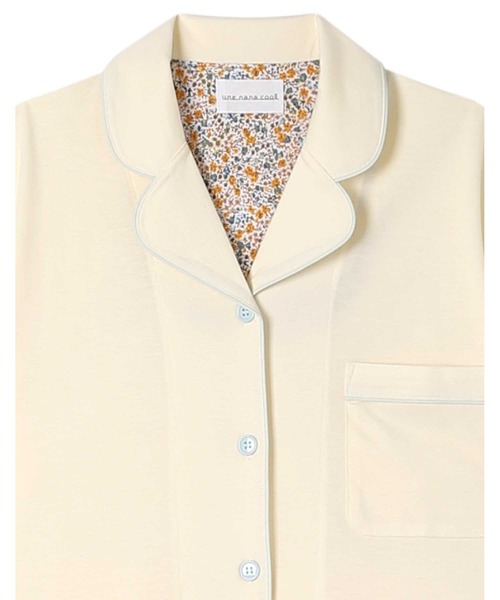 une nana cool(ウンナナクール)の「MADE WITH LIBERTY FABRIC 綿混ソフト天竺 半袖パジャマ(ルームウェア/パジャマ・レディース・フレッシュイエロー/フューシャピンク/ボルドー/アイボリー/オレンジ/グレー/ネイビー/サックスブルー・M/L)」の9枚目の写真