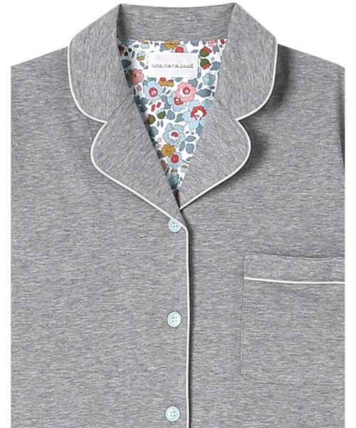 une nana cool(ウンナナクール)の「MADE WITH LIBERTY FABRIC 綿混ソフト天竺 半袖パジャマ(ルームウェア/パジャマ・レディース・フレッシュイエロー/フューシャピンク/ボルドー/アイボリー/オレンジ/グレー/ネイビー/サックスブルー・M/L)」の12枚目の写真
