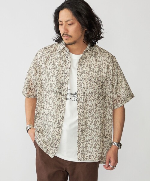 セール】SHIPS: メッシュ プリント レギュラーカラー ショートスリーブ