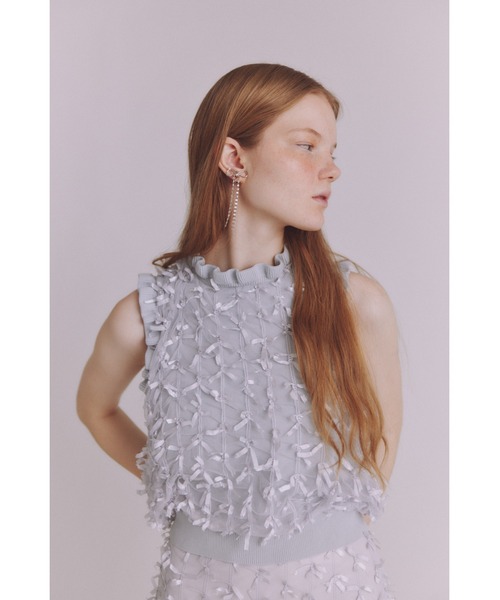 FURFUR（ファーファー）の「【WEB限定カラー】リボンマテリアルニットベスト（ベスト・レディース・ブラック/ライトグレー/ピンク/ホワイト・FREE）」の9枚目の写真