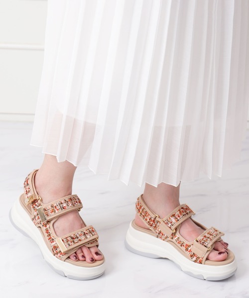 セール】ツイードダブルベルトサンダル（サンダル）｜+diana