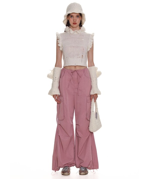 Moromoro2（モロモロ）の「ダメージニット フリル タンクトップ BX4120【Moromoro2】（タンクトップ・レディース・ホワイト・L）」の2枚目の写真