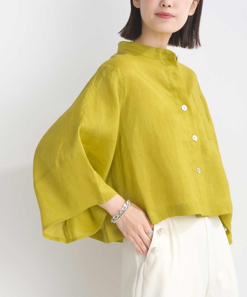 PICCIN（ピッチン）の「リネンシャツジャケット（ノーカラージャケット・レディース・イエロー/ブラック/ブルー・M）」の3枚目の写真