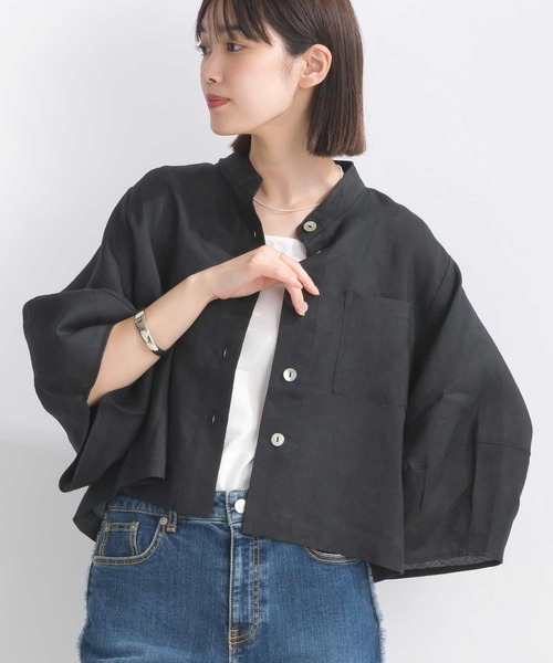 PICCIN（ピッチン）の「リネンシャツジャケット（ノーカラージャケット・レディース・イエロー/ブラック/ブルー・M）」の2枚目の写真