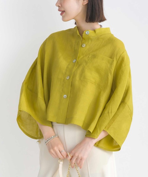 PICCIN（ピッチン）の「リネンシャツジャケット（ノーカラージャケット・レディース・イエロー/ブラック/ブルー・M）」の5枚目の写真