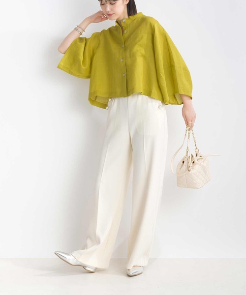 PICCIN（ピッチン）の「リネンシャツジャケット（ノーカラージャケット・レディース・イエロー/ブラック/ブルー・M）」の9枚目の写真