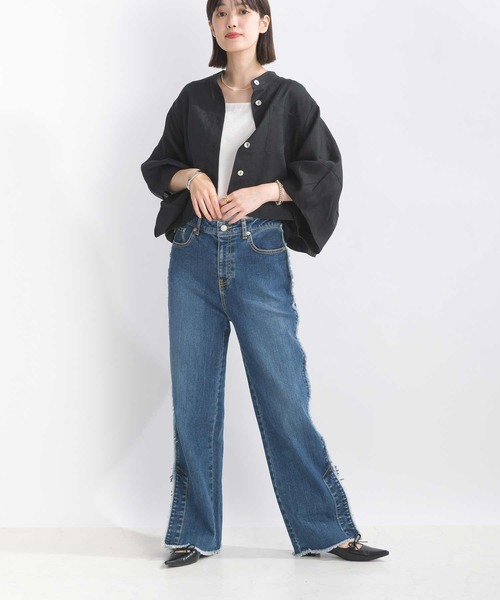 PICCIN（ピッチン）の「リネンシャツジャケット（ノーカラージャケット・レディース・イエロー/ブラック/ブルー・M）」の12枚目の写真