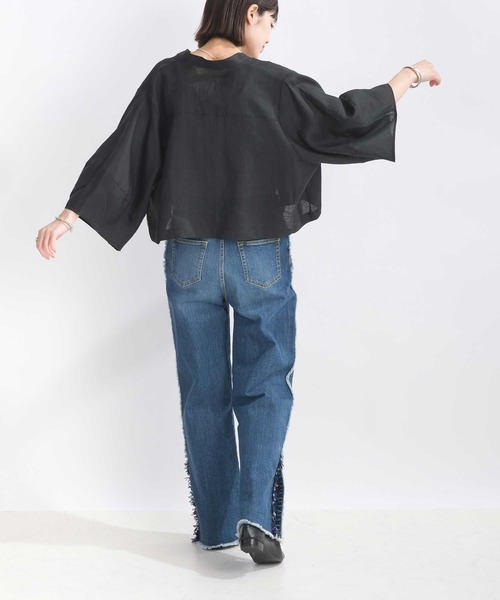 PICCIN（ピッチン）の「リネンシャツジャケット（ノーカラージャケット・レディース・イエロー/ブラック/ブルー・M）」の14枚目の写真