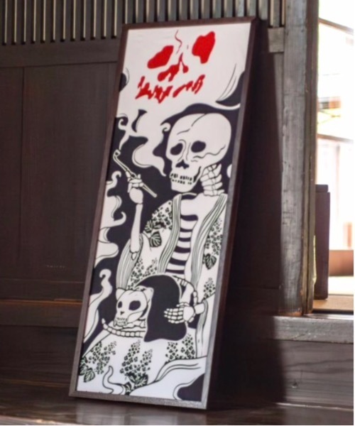 カヤ(カヤ)の「【カヤ】注染手ぬぐい 髑髏と煙管(ハンカチ/ハンドタオル・レディース・ブラック×ホワイト・FREE)」の1枚目の写真