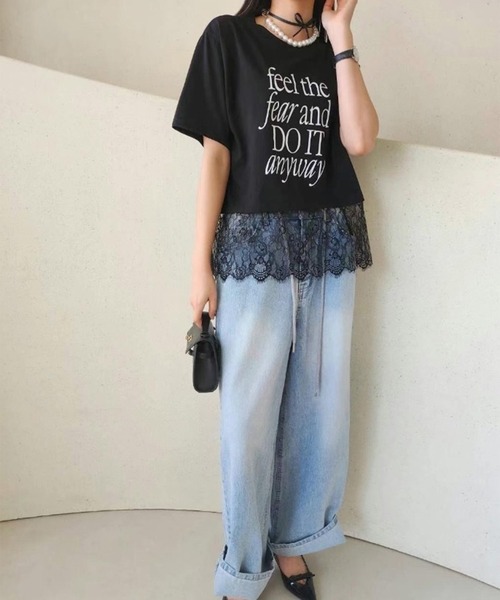 LYEON(リヨン)の「レースヘムロゴTシャツ(Tシャツ/カットソー・レディース・グレー/ブラック/ホワイト・FREE)」の6枚目の写真