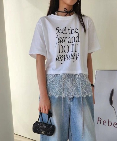 LYEON(リヨン)の「レースヘムロゴTシャツ(Tシャツ/カットソー・レディース・グレー/ブラック/ホワイト・FREE)」の10枚目の写真