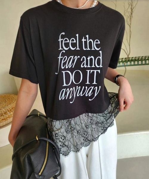 LYEON(リヨン)の「レースヘムロゴTシャツ(Tシャツ/カットソー・レディース・グレー/ブラック/ホワイト・FREE)」の19枚目の写真