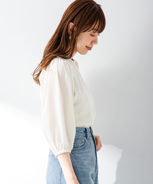 URBAN RESEARCH Sonny Label（アーバンリサーチサニーレーベル）の「パフスリーブコンビ半袖プルオーバー（Tシャツ/カットソー・レディース・オフホワイト/ブラック/ブルー・FREE）」の8枚目の写真