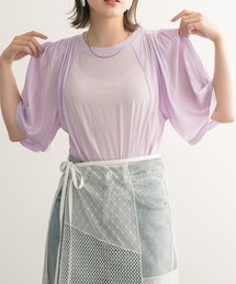 KBF（ケイビーエフ）の「フリルスリーブシアーカットソー（Tシャツ/カットソー）」