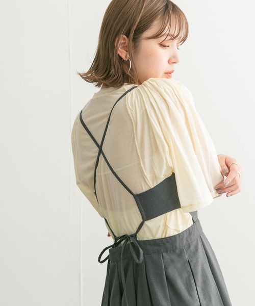 tシャツ 「接触冷感」フリルスリーブシアーカットトップス 「低身長・小柄女性」 レディース tシャツ 「接触冷感」フリルスリーブシアーカットトップス 「低