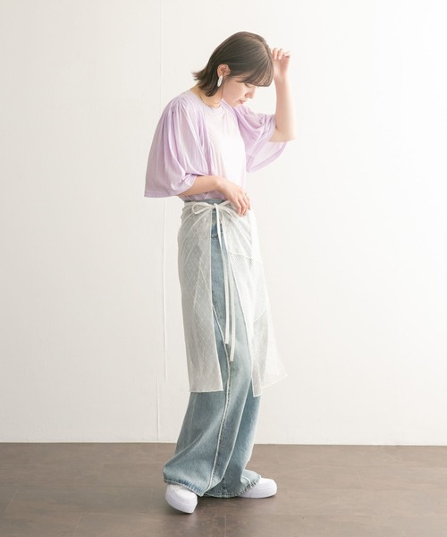 セール】フリルスリーブシアーカットソー（Tシャツ/カットソー