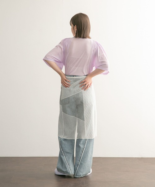 tシャツ 「接触冷感」フリルスリーブシアーカットトップス 「低身長・小柄女性」 レディース tシャツ 「接触冷感」フリルスリーブシアーカットトップス 「低
