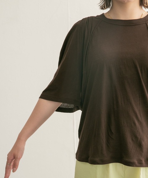tシャツ シアーフリルスリーブ切替Tシャツ レディース セール】フリルスリーブシアーカットソー（Tシャツ/カットソー