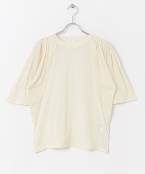 tシャツ シアーフリルスリーブ切替Tシャツ レディース KOBE LETTUCE Tシャツ シアー レース パフスリーブ フリル 袖