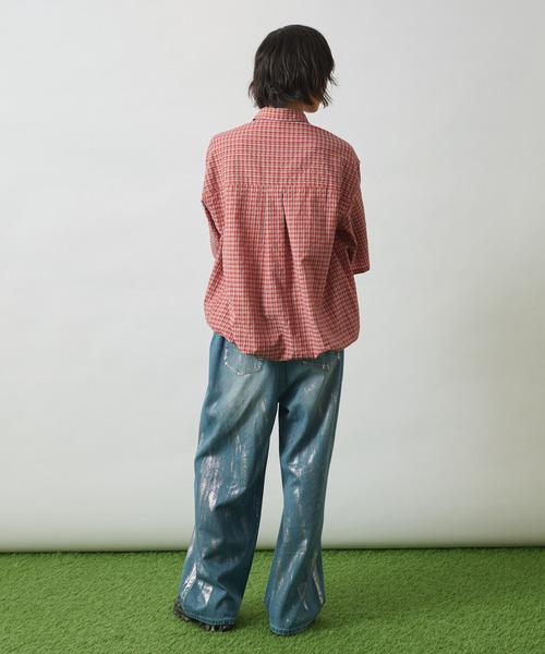 セール】SILVER PAINT DAMAGE DENIM PANTS /シルバーペイント