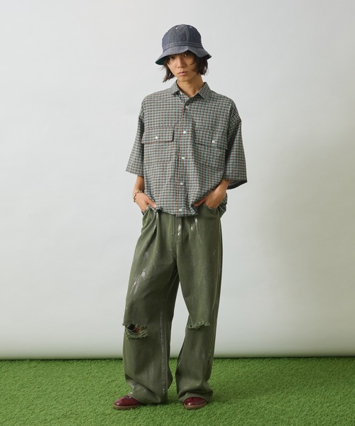 オリジナルペイント入りダメージデニムパンツ セール】SILVER PAINT DAMAGE DENIM PANTS /シルバーペイント