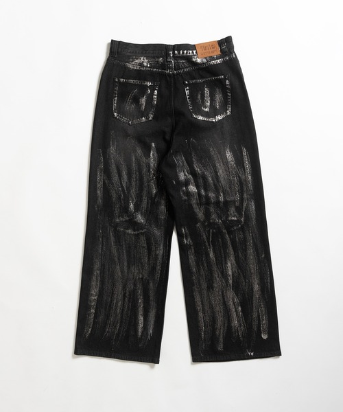 セール】SILVER PAINT DAMAGE DENIM PANTS /シルバーペイント