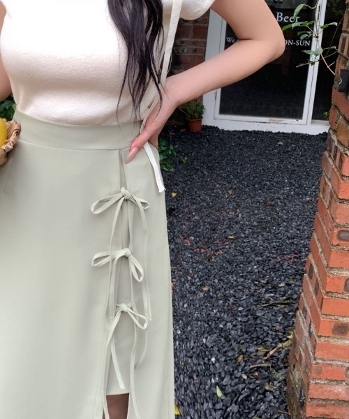 ECLIN（エクラン）の「フロントリボンスリットレイヤードスカート（スカート・レディース・ブラック/グリーン/ベージュ・L/S/M）」の5枚目の写真