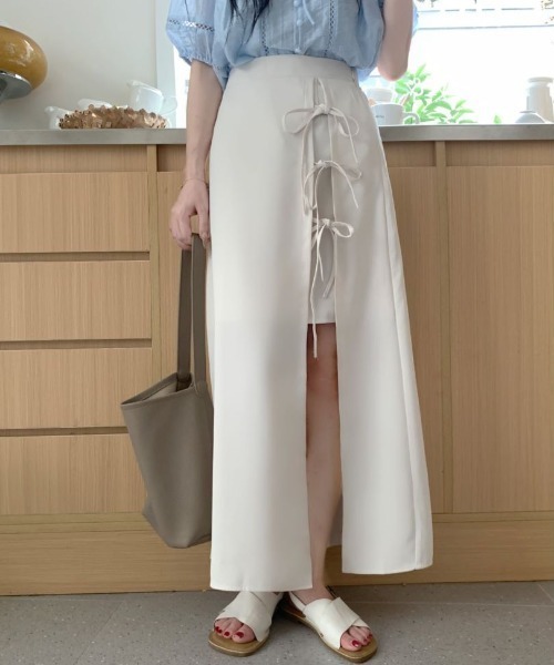 ECLIN（エクラン）の「フロントリボンスリットレイヤードスカート（スカート・レディース・ブラック/グリーン/ベージュ・L/S/M）」の15枚目の写真