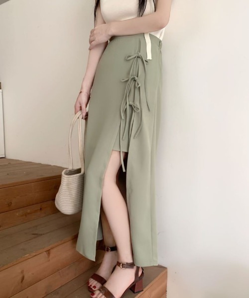 ECLIN（エクラン）の「フロントリボンスリットレイヤードスカート（スカート・レディース・ブラック/グリーン/ベージュ・L/S/M）」の7枚目の写真