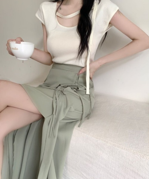 ECLIN（エクラン）の「フロントリボンスリットレイヤードスカート（スカート・レディース・ブラック/グリーン/ベージュ・L/S/M）」の13枚目の写真